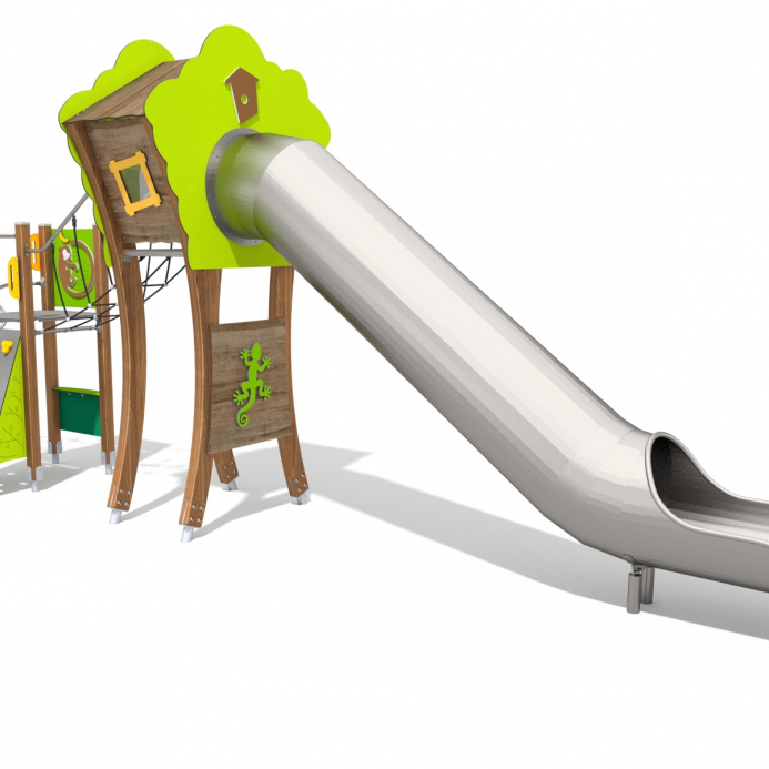 Dzsungel torony cső csúszdával és bástya ferde híddal