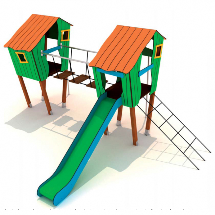 Dupla tornyú csúszdás kisház lábakon