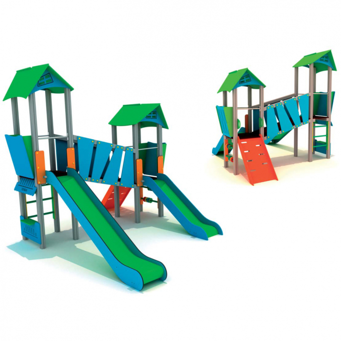 Dupla tornyú vár ferde híddal 2 csúszdával