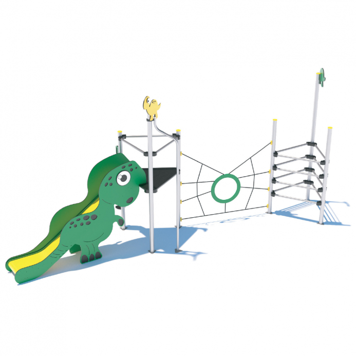 Fém dupla torony dinó csúszdával kötélhálóval