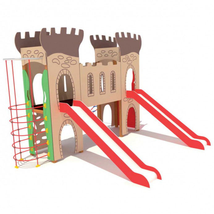 Vár dupla csúszdával  kötél mászókával