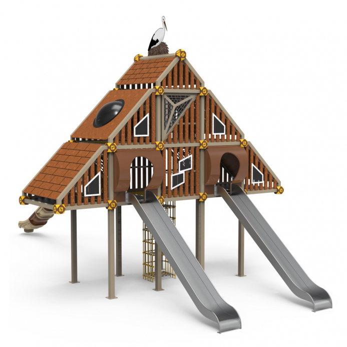 Emeletes bambusz ház 3 csúszdával