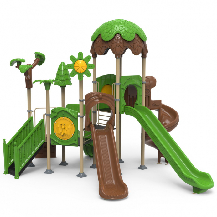 Erdő komplexum mászófallal és csúszdákkal