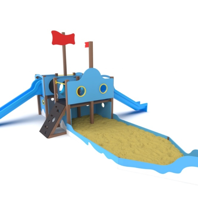 Dupla csúszdás homokozós tartály hajó alagutakkal