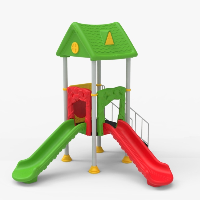 Fém dupla csúszdás torony kicsiknek lépcsővel