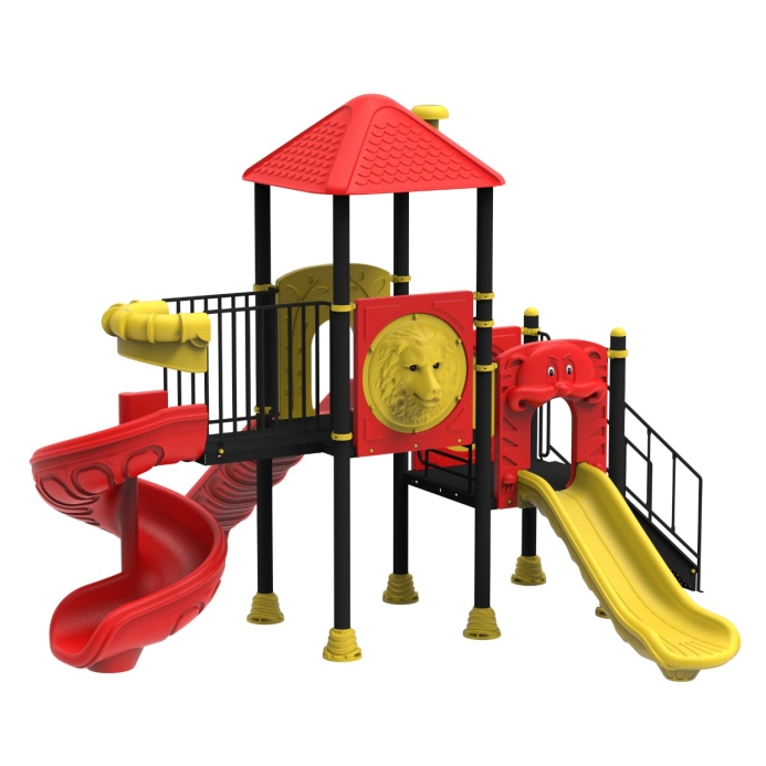 Fém kombi torony 1 spirál és 2 egyenes csúszdával kicsiknek nagyoknak