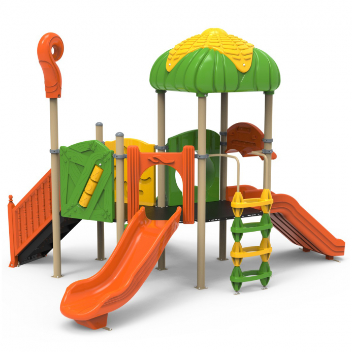 Vidám torony 4 csúszdával mászókával kicsiknek