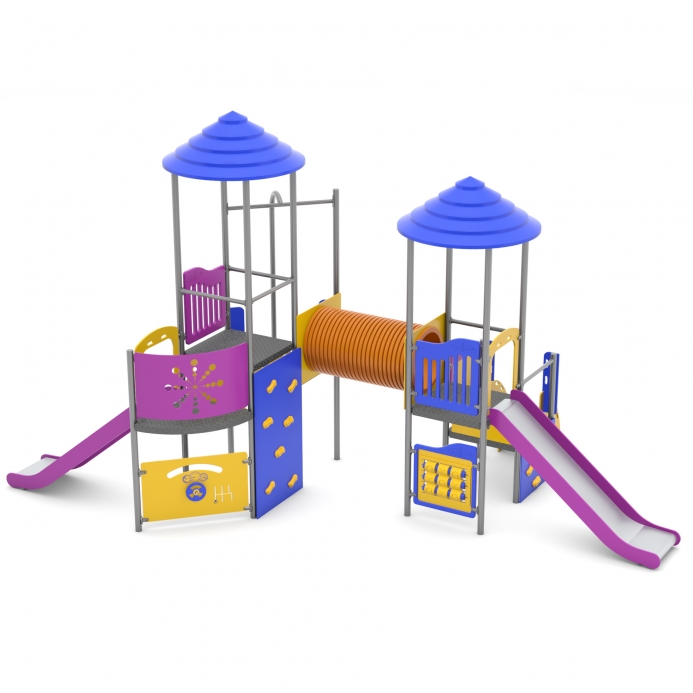 Fém dupla torony alagúttal dupla csúszdával