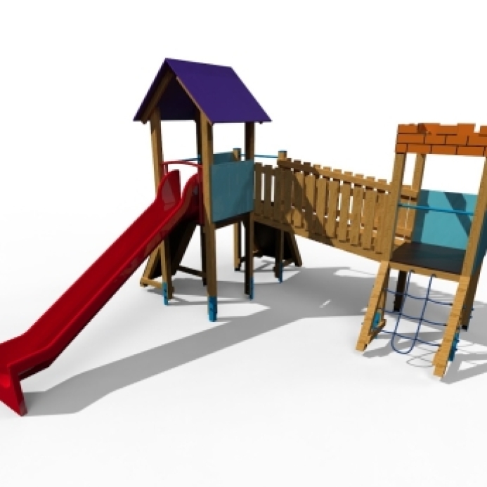 Torony bástyával ferde híddal összekötve