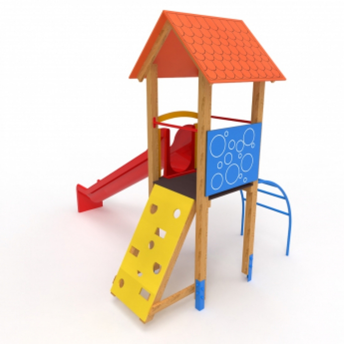 Torony mászó fallal és íves fém létrával