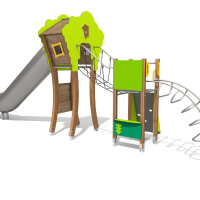 Dzsungel torony cső csúszdával és bástya ferde híddal