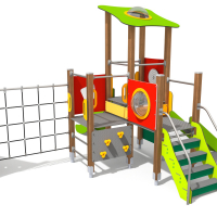 Torony iker bástyákkal dupla csúszdával óriás mászó hálóval