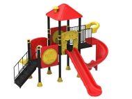 Fém kombi torony 1 spirál és 2 egyenes csúszdával kicsiknek nagyoknak