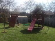 Óriás torony fa tetővel - Óriás mászófallal, mászóhálóval, fészekhintával - Kicsi rúd túllógással és plusz 1 játékkal