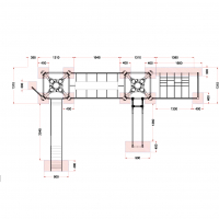 Fém dupla torony kötél híddal kötél mászókával