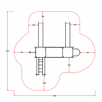 Középkori vár dupla csúszdával íves kötél mászókával