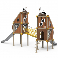 Dupla bambusz ház ferde kötélhíddal két csúszdával